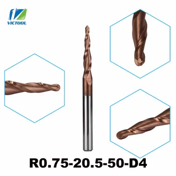 3pcs/lot R0.75*D4*20.5*50L*2F HRC62 Radius 0.75mm Tungsten Carbide Coated Tapered Ball Nose End Mills H-SI Coated Taper Cutters
3pcs/lot R0.75*D4*20.5*50L*2F HRC62 Radius 0.75mm Tungsten Carbide Coated Tapered Ball Nose End Mills H-SI Coated Taper Cutters