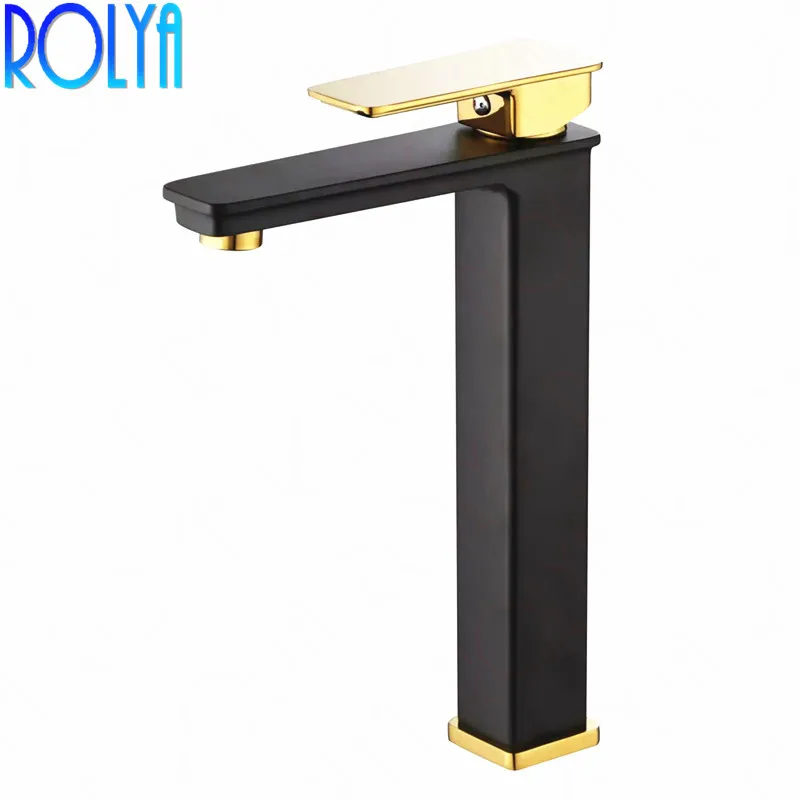 2018 Wholesale Solid Brass Single Hole Black&Golden Vessel Faucet High Body Bathroom Basin Mixer Taps | Обустройство дома
