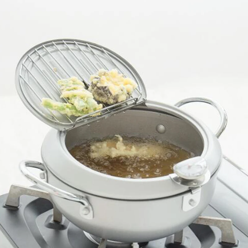 Temperature Controllable Frying Pot Tempura 20cm Silver Fried Pan with Rack Thermometer High Quality Deep Fry Strainer
Temperature Controllable Frying Pot Tempura 20cm Silver Fried Pan with Rack Thermometer High Quality Deep Fry Strainer