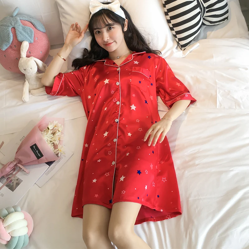 WAVMIT 2019 Summer Silk Womens Sleepwear Sexy Causal Sleepshirt Love Print Ladies Nightgown Young Girl Outwear Nightdress Party
WAVMIT 2019 Summer Silk Womens Sleepwear Sexy Causal Sleepshirt Love Print Ladies Nightgown Young Girl Outwear Nightdress Party