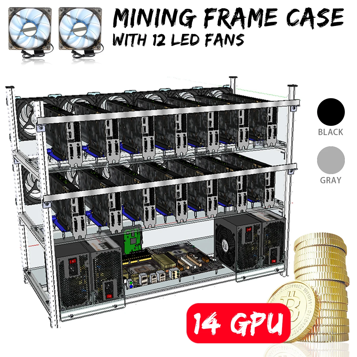 14 GPU Mining Frame +12 Led fans Open Air Aluminum Stackable For For Ethereum BTC Mining Case
14 GPU Mining Frame +12 Led fans Open Air Aluminum Stackable For For Ethereum BTC Mining Case