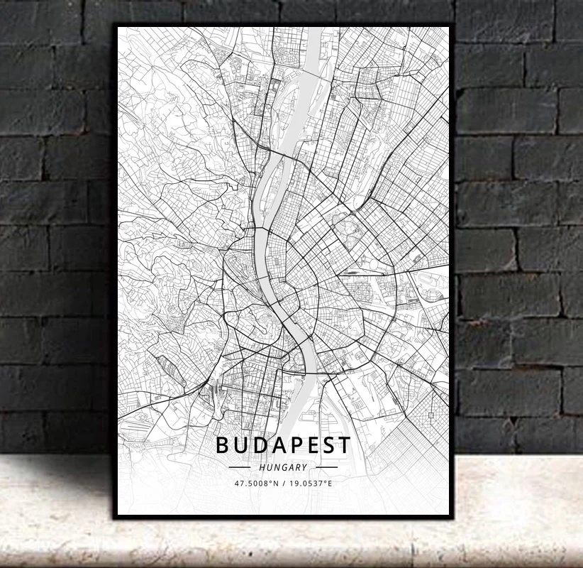 Budapest Hungary Modern City Map Canvas Art Print Home Room Decor Poster