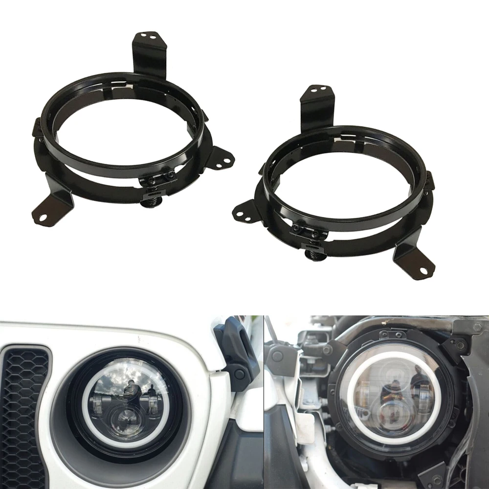 Black 7 Inch Round LED Headlight Mounting Bracket Trim Ring 7 Auto Car Accessories for Jeep Wrangler JL 2018 (9)
