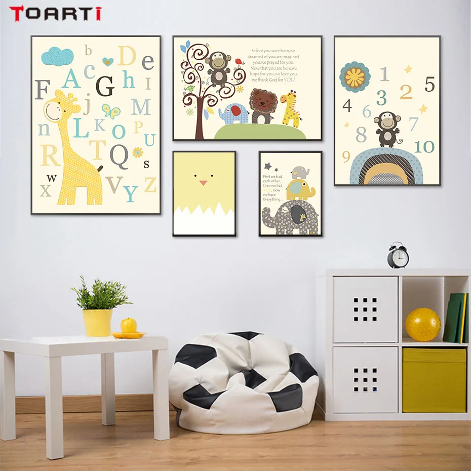 Cartoon Animals Kids Room Canvas Painting (1)