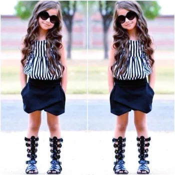 Summer Baby Kids Girls Clothes Set Black Striped Tops Sleeveless T-shirt +Blouse Bloomers Shorts Pants Girl Dress 2PCS Outfits
Summer Baby Kids Girls Clothes Set Black Striped Tops Sleeveless T-shirt +Blouse Bloomers Shorts Pants Girl Dress 2PCS Outfits
