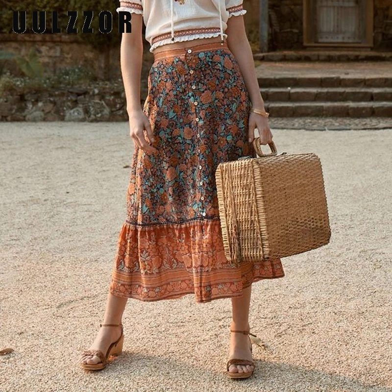 UULZZOR Cotton Bohemian Long Skirts For Women Rosy Red/Green/ Gypsy Floral Pattern Skirt 2019 Printed Boho Pleated Party Skirt
UULZZOR Cotton Bohemian Long Skirts For Women Rosy Red/Green/ Gypsy Floral Pattern Skirt 2019 Printed Boho Pleated Party Skirt