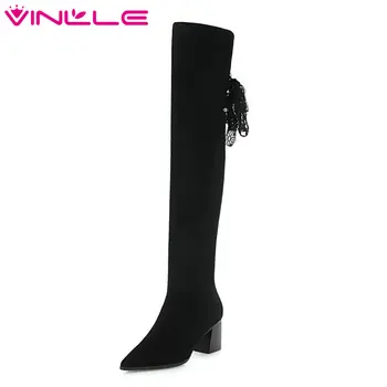 VINLLE 2020 Women Shoes Over The Knee Boots High Heel Flock Pointed Toe Zipper Black Ladies Motorcycle Shoes Size 34-43
VINLLE 2020 Women Shoes Over The Knee Boots High Heel Flock Pointed Toe Zipper Black Ladies Motorcycle Shoes Size 34-43