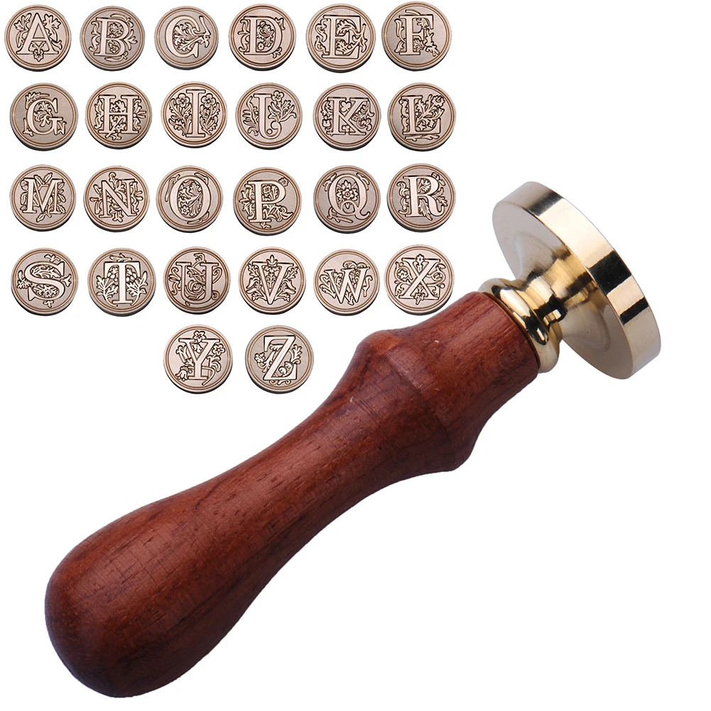 Image A Z Letter Sealing Wax Classic Vintage Initial Wax Seal Stamp Alphabet Letter Retro Wood Seal Kits Handmade Hobby Tools Sets