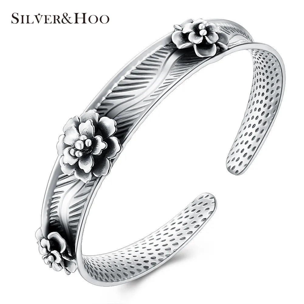 SILVERHOO Genuine 999 Sterling Silver Flower Bangles Elegant Bracelets for Women Ethnic Fine Accessories Jewelry
SILVERHOO Genuine 999 Sterling Silver Flower Bangles Elegant Bracelets for Women Ethnic Fine Accessories Jewelry