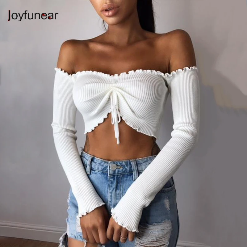 Joyfunear Autumn Winter Ladies Slash Neck Knitting Crop Top Womens Off Shoulder Bow Tie Up Bandage Short Party Bustier Tank
Joyfunear Autumn Winter Ladies Slash Neck Knitting Crop Top Womens Off Shoulder Bow Tie Up Bandage Short Party Bustier Tank
