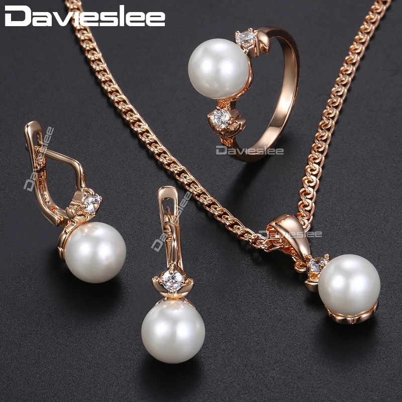 Davieslee Jewelry Set For Women CZ 585 Rose Gold Filled Women's Pearl Earrings Ring Pendant Necklace DGE161
Davieslee Jewelry Set For Women CZ 585 Rose Gold Filled Women's Pearl Earrings Ring Pendant Necklace DGE161
