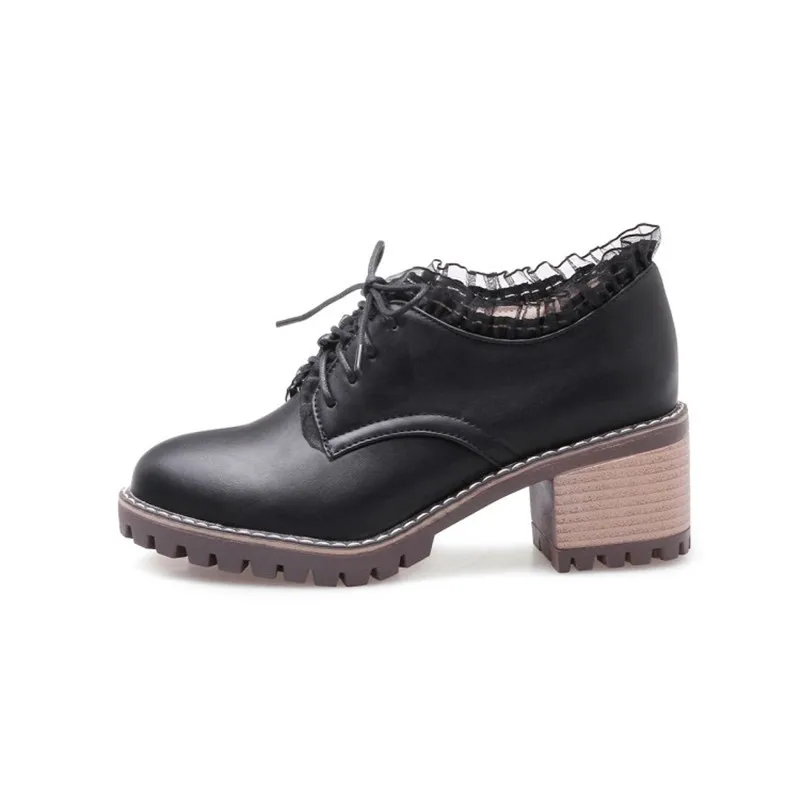 Fashion Lace Up Brogue Pumps Women Vintage Lace Lady Lolita Shoes Big Size 33-43 Platform High Heels Oxford Shoes Woman Footwear (5)