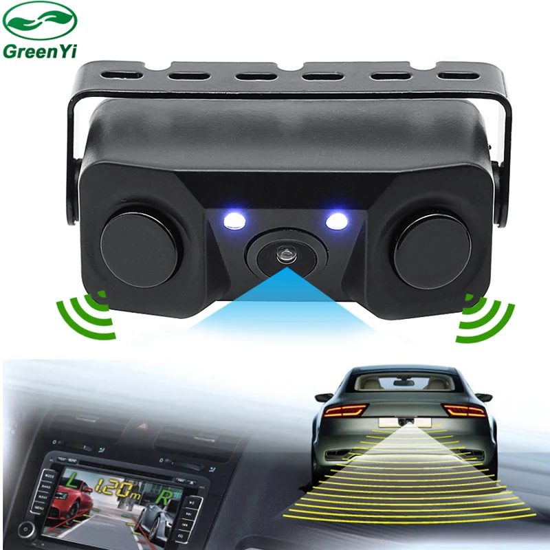 

GreenYi Car Video Parking Camera Sensor, Rear view camera + 2 Sensors Indicator Bi Bi Alarm Auto Reverse Backup Radar Assistance