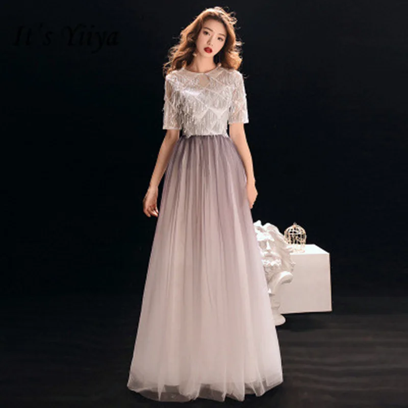 It's YiiYa O-neck Evening Dress Gradient Color Sliver Gray Short Sleeve Long Prom Gowns Floor length A-line Robe De Soiree E005
It's YiiYa O-neck Evening Dress Gradient Color Sliver Gray Short Sleeve Long Prom Gowns Floor length A-line Robe De Soiree E005