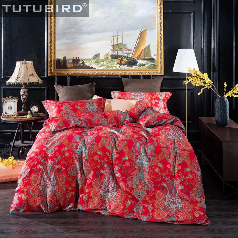Luxury Egyptian cotton Bohomain bedding set duvet cover Red floral bed set sheet linen spread queen king pillowcase hometextile
Luxury Egyptian cotton Bohomain bedding set duvet cover Red floral bed set sheet linen spread queen king pillowcase hometextile