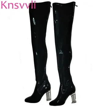 Senior Patent Leather Pearlite Layer High Heel Botas Feminine Crystal Transparent Chunky Heel Over The Knee Boots Women
Senior Patent Leather Pearlite Layer High Heel Botas Feminine Crystal Transparent Chunky Heel Over The Knee Boots Women
