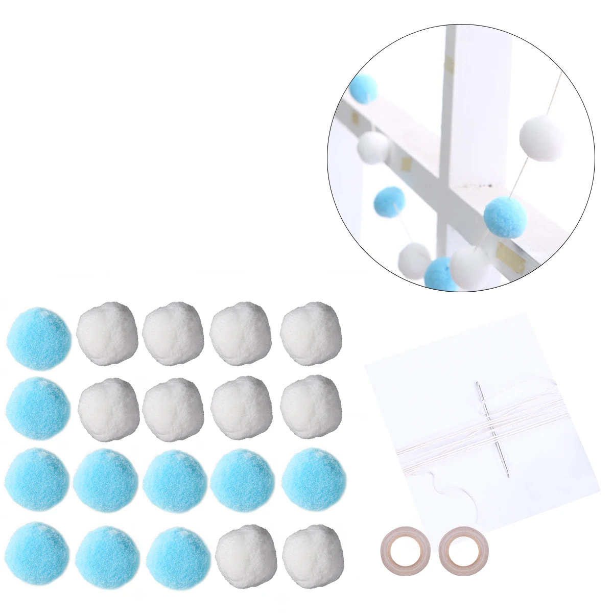 2M Assorted Pom Poms Balls for DIY Creative Crafts Hanging Decorations (White Blue)
2M Assorted Pom Poms Balls for DIY Creative Crafts Hanging Decorations (White Blue)
