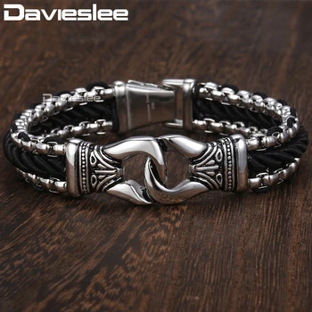 Davieslee Fashion Mens Man-made Leather Bracelet Stainless Steel Box Link Knot Charm Wristband 12/13mm Gold Silver Color DHB496
Davieslee Fashion Mens Man-made Leather Bracelet Stainless Steel Box Link Knot Charm Wristband 12/13mm Gold Silver Color DHB496