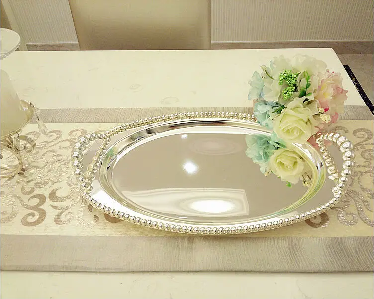 43X27cmOval silver plated metal serving tray with beads silver tray candy dishes storage tray for home organization FT025
43X27cmOval silver plated metal serving tray with beads silver tray candy dishes storage tray for home organization FT025