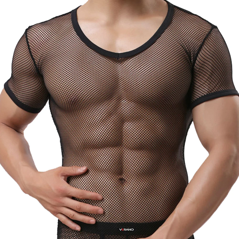 Sexy Men T Shirt with Transparent Mesh Fabric See Through Tops Tees Man Tshirt V Neck Singlet Gay Male Casual Clothes T-shirt
Sexy Men T Shirt with Transparent Mesh Fabric See Through Tops Tees Man Tshirt V Neck Singlet Gay Male Casual Clothes T-shirt