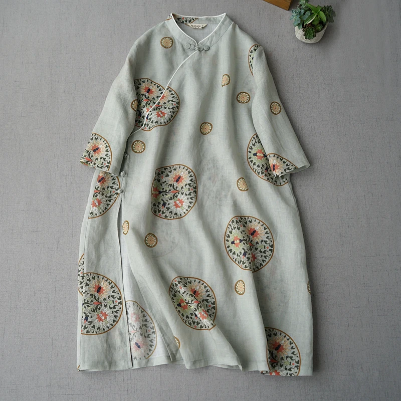 Summer New Arrivals Women Loose Plus Size Chinese Style Buttons National Trend Print Comfortable Water Washed Thin Ramie Dresses
Summer New Arrivals Women Loose Plus Size Chinese Style Buttons National Trend Print Comfortable Water Washed Thin Ramie Dresses