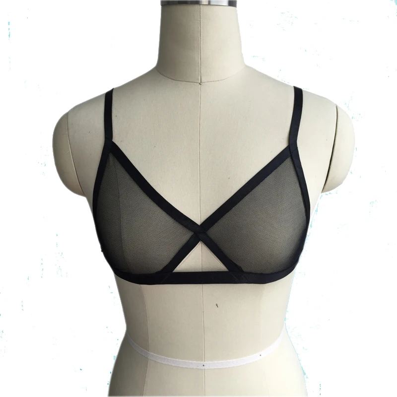Open Chest black Mesh Transparent lace Body Harness Waist Belts cage bra Garter Punk Gothic Suspenders for Women | Женская одежда