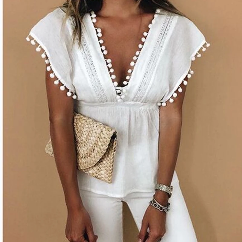 Women T Shirts Fashion Summer T Shirts Solid Color V-neck Lace Stitching Openwork Backless Sexy Tops Tee Clothing For Female
Women T Shirts Fashion Summer T Shirts Solid Color V-neck Lace Stitching Openwork Backless Sexy Tops Tee Clothing For Female