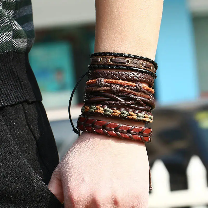 Punk Rock Leather Bracelet 6 pcs / set for Man, Brown Braided Bracelet for Man, Camping Jewelry Accessories, Handmade Bracelet f
Punk Rock Leather Bracelet 6 pcs / set for Man, Brown Braided Bracelet for Man, Camping Jewelry Accessories, Handmade Bracelet f