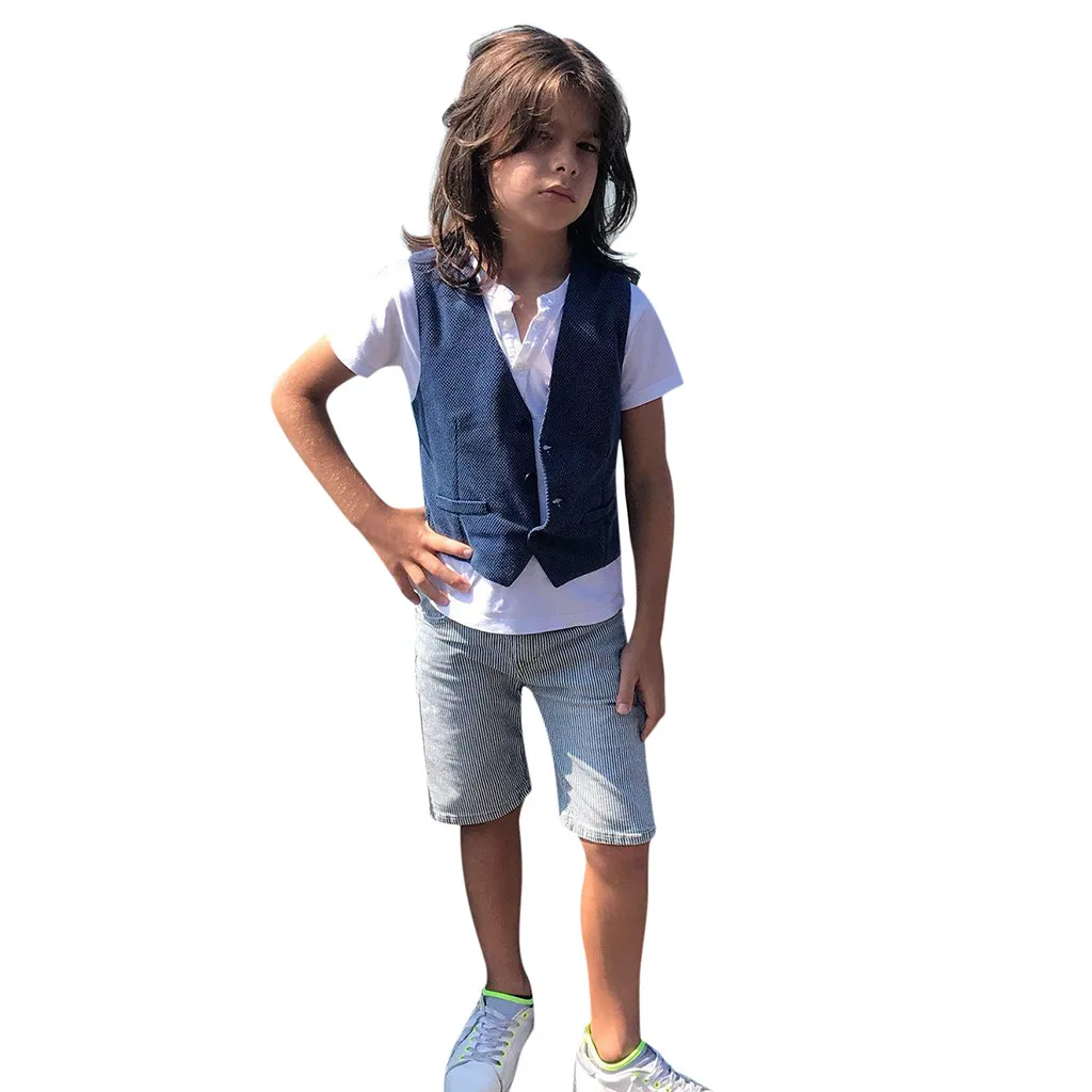 Baby Boys Clothes Sets Summer Kids Clothing Gentleman Button T-shirt Tops Vest+Solid Shorts Pants Outfits Boys Casual Suits
Baby Boys Clothes Sets Summer Kids Clothing Gentleman Button T-shirt Tops Vest+Solid Shorts Pants Outfits Boys Casual Suits
