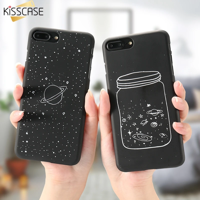 Kisscase чехол на айфон 5s se 5 для 6 6s 7 8 Plus милый мультфильм черный планета жесткий PC