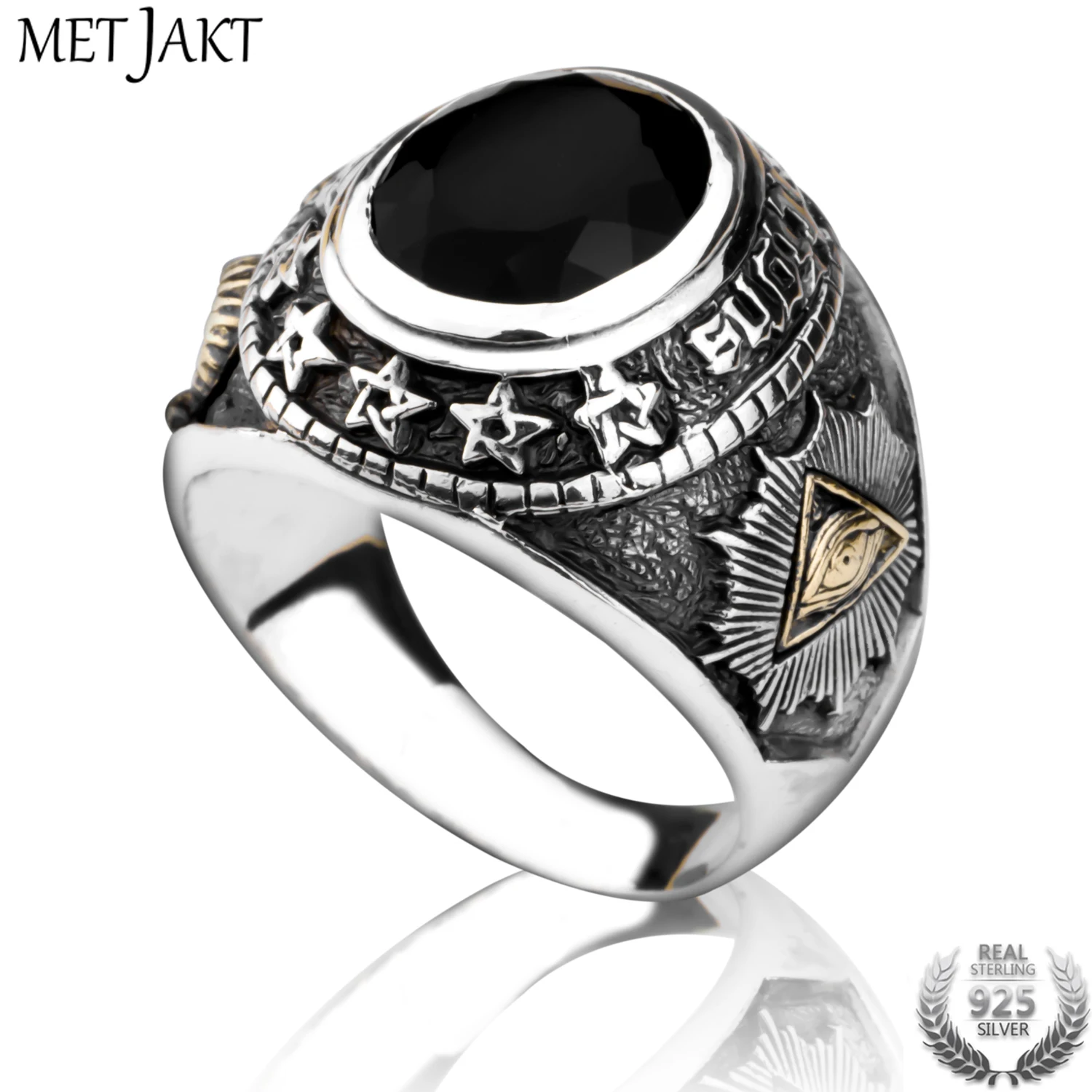 MetJakt Pentagram Goat's Head Satan and God's Eye Ring Solid 925 Sterling Silver Agate Ring Hand-carved Religious Jewelry
MetJakt Pentagram Goat's Head Satan and God's Eye Ring Solid 925 Sterling Silver Agate Ring Hand-carved Religious Jewelry