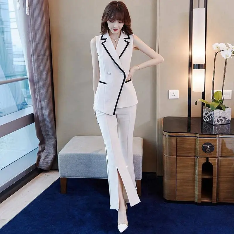 New Summer Formal Business Women Suits Female Sleeveless Tops And Wide Leg Trousers Sets Ladies Slim Two Piece Set Outfits F124
New Summer Formal Business Women Suits Female Sleeveless Tops And Wide Leg Trousers Sets Ladies Slim Two Piece Set Outfits F124