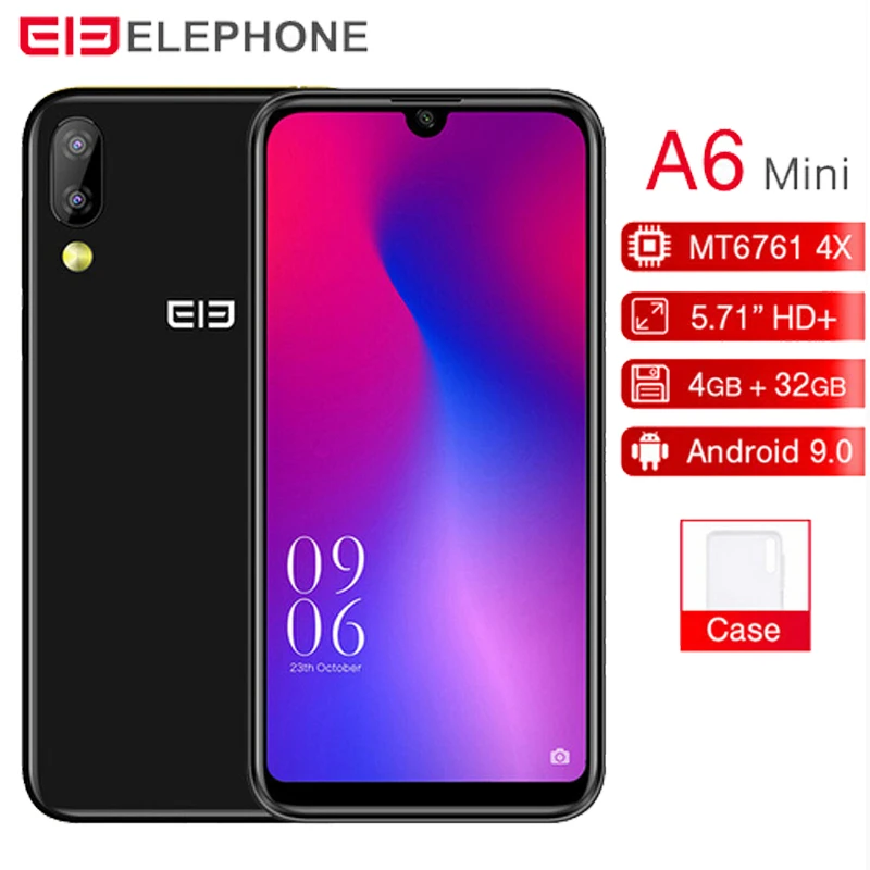 

Elephone A6 Mini MT6761 Quad Core 5.7"FHD Android 9.0 Smartphone 4GB RAM 32GB/64GB ROM 16MP Face ID 4G LTE Mobile Phone