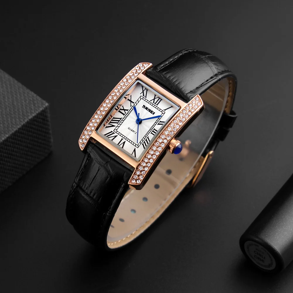 

SKMEI Rectangular Ladies Watches Fashion Quartz Leather Relogies Women Wristwatch Jewelry Gifts For Women'S Luxury Gold 1281