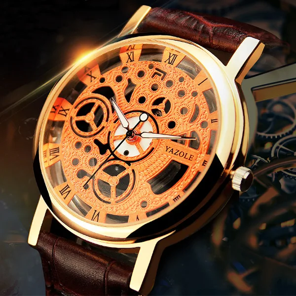 YAZOLE мужские часы Скелетон 2019 топ бренд Роскошные кварцевые наручные Relogio Masculino