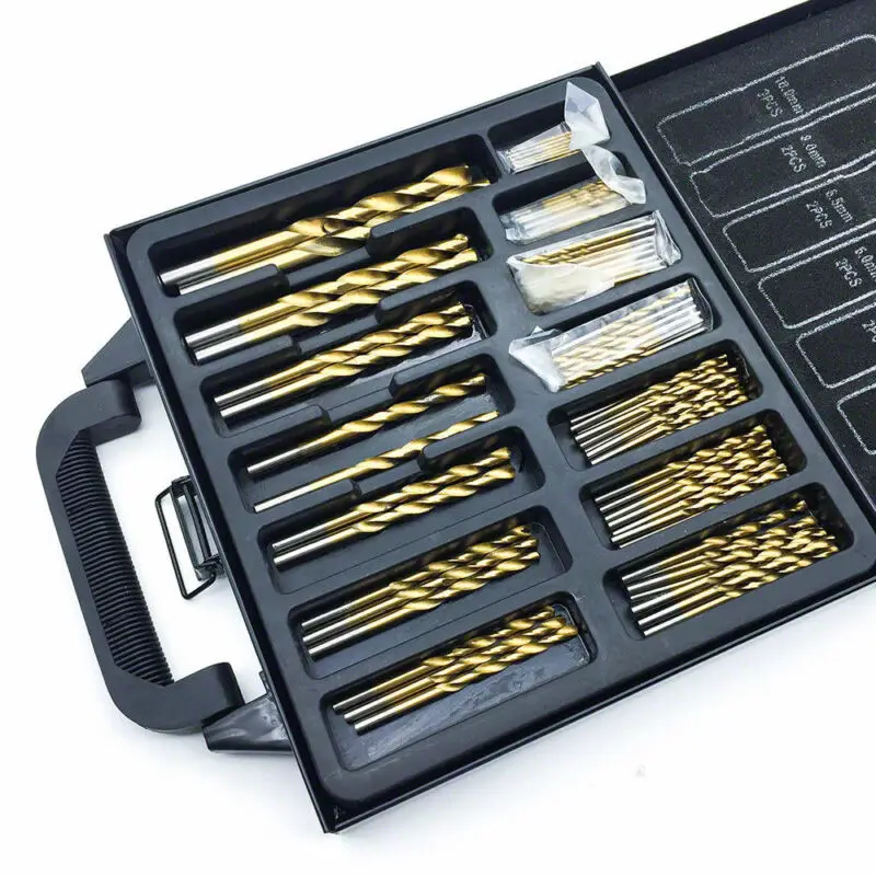 99pcs Drill Bits Set Plastics Woodworking Metal Tools Titanium coated Twisted Metric Deburring Grinding Shank HSS
99pcs Drill Bits Set Plastics Woodworking Metal Tools Titanium coated Twisted Metric Deburring Grinding Shank HSS
