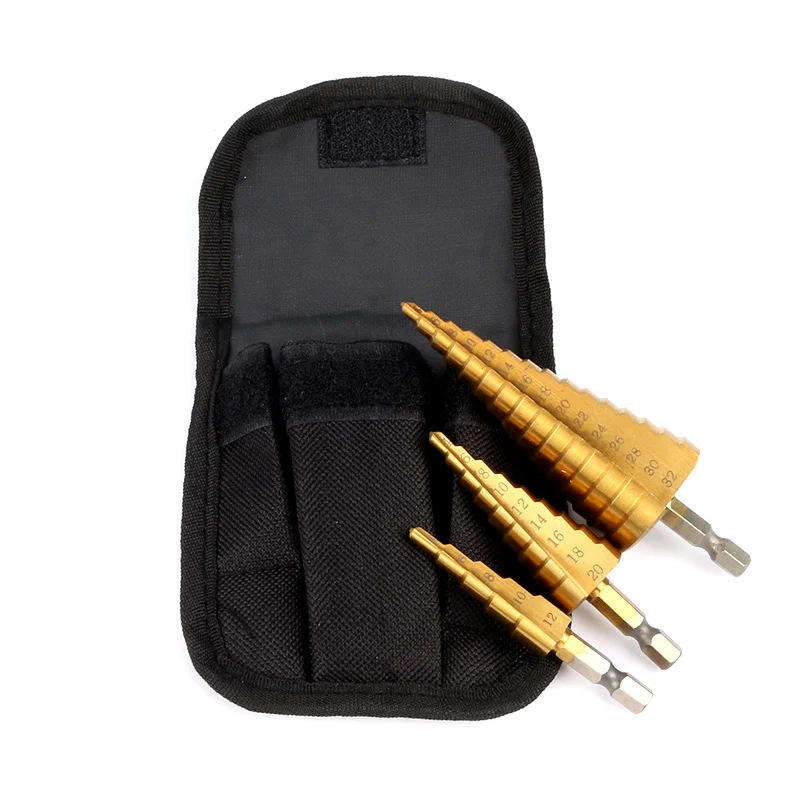 3 Pcs Stepped Drill Bits Hex Shank HSS Titanium Coated Straight Flute Pagoda wood tool hand drill bits brocas para metal
3 Pcs Stepped Drill Bits Hex Shank HSS Titanium Coated Straight Flute Pagoda wood tool hand drill bits brocas para metal
