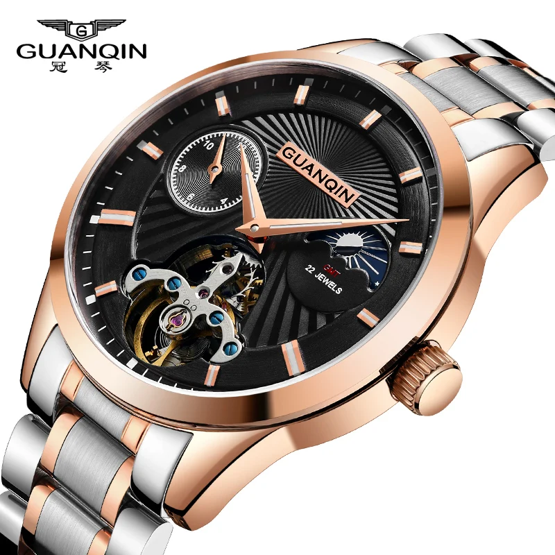 

GUANQIN Automatic Self-Wind Luxury Men Sport Watch Mens 24 Hour Date Luminous Waterproof Full Steel Wristwatch relogio masculino