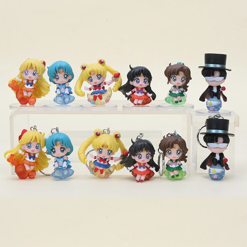6 шт./компл. Sailor Moon Chibiusa Mizuno Minako Aino Venus Ami Mercury Mars брелок Подвеска ПВХ Фигурки