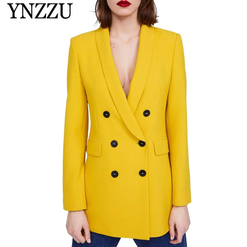 Yellow Shawl Collar Double Breasted Blazer Women Buttons Long Blazer 2019 Spring Elegant Ladies Workwear Solid Jackets AO922
Yellow Shawl Collar Double Breasted Blazer Women Buttons Long Blazer 2019 Spring Elegant Ladies Workwear Solid Jackets AO922