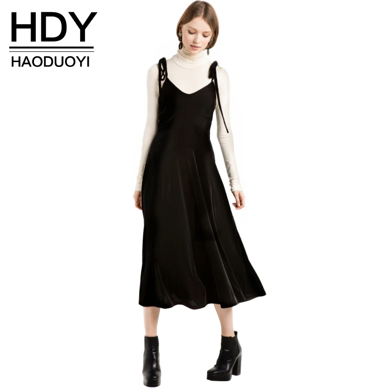 HDY Haoduoyi Women Velvet Straps Dress Black Bodycon Long Dress Overalls Tie-Shoulder Casual Autumn Female Vestidos Fashion
HDY Haoduoyi Women Velvet Straps Dress Black Bodycon Long Dress Overalls Tie-Shoulder Casual Autumn Female Vestidos Fashion
