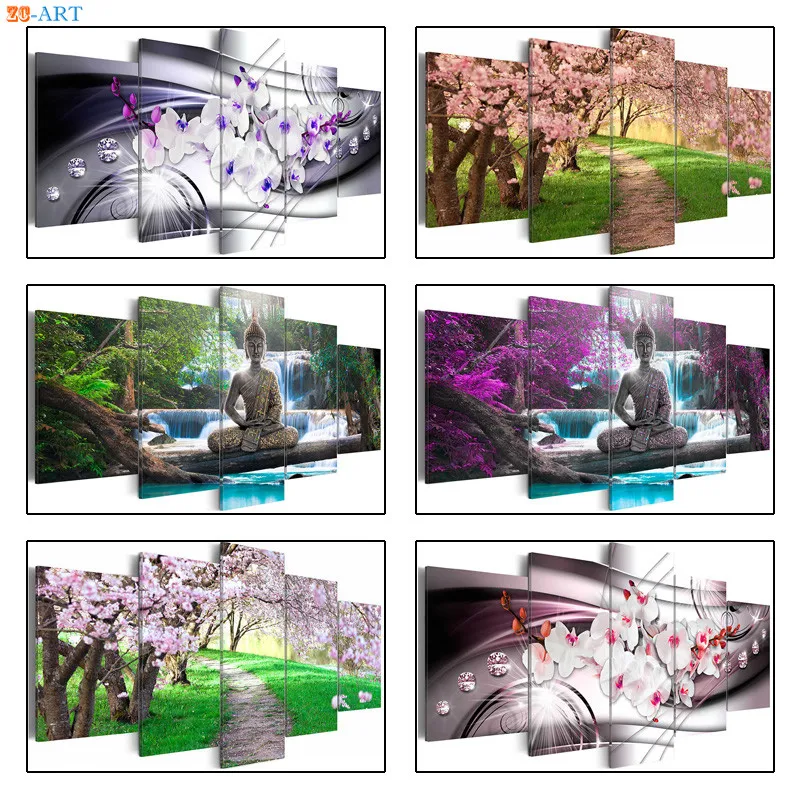 Cherry Blossom Prints Canvas Painting 5 Pieces Orchids Painting Buddha Statue Poster Wall Art Decor Living Room Home Decoration
Cherry Blossom Prints Canvas Painting 5 Pieces Orchids Painting Buddha Statue Poster Wall Art Decor Living Room Home Decoration