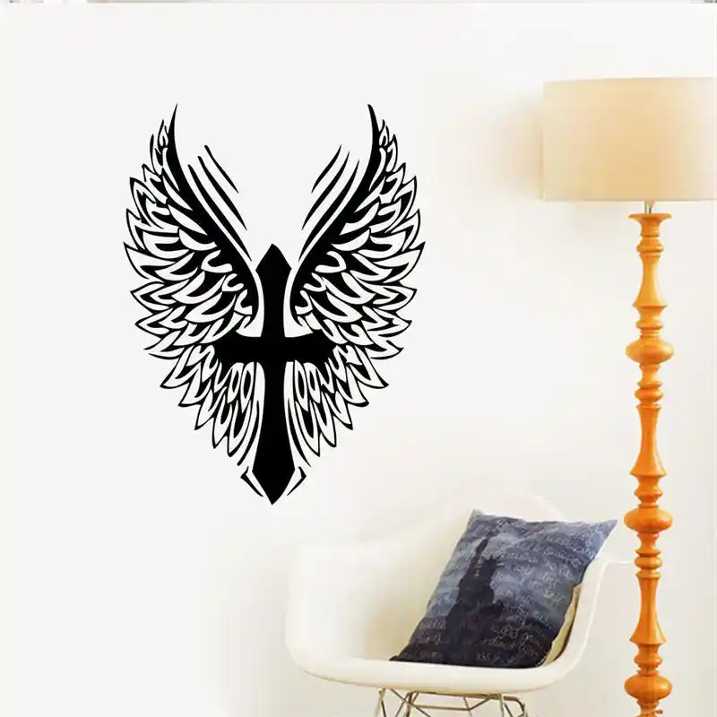 Adhesivo De Pared Fasion Wing Cross Christian Home Para Sala De