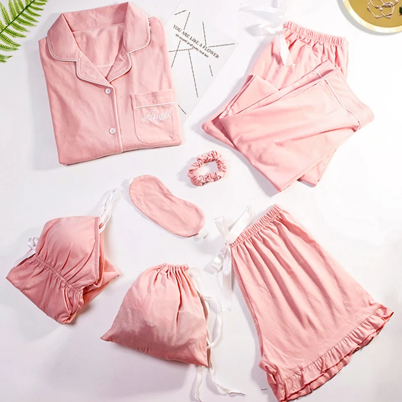 100% Cotton Pajamas Sets Women 2019 New Solid 7pcs/set Long Sleeve Sleepwear Homewear Pyjamas Pajamas Nightwear Home Clothes
100% Cotton Pajamas Sets Women 2019 New Solid 7pcs/set Long Sleeve Sleepwear Homewear Pyjamas Pajamas Nightwear Home Clothes