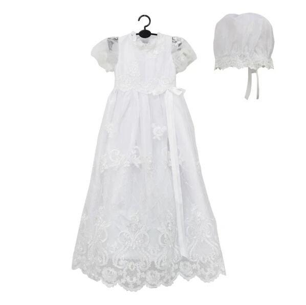 

2016 New High Quality Baptism Baby Infant Christening Gowns Long Dress Princess First Communion Dresses WITH BONNET 0-24month