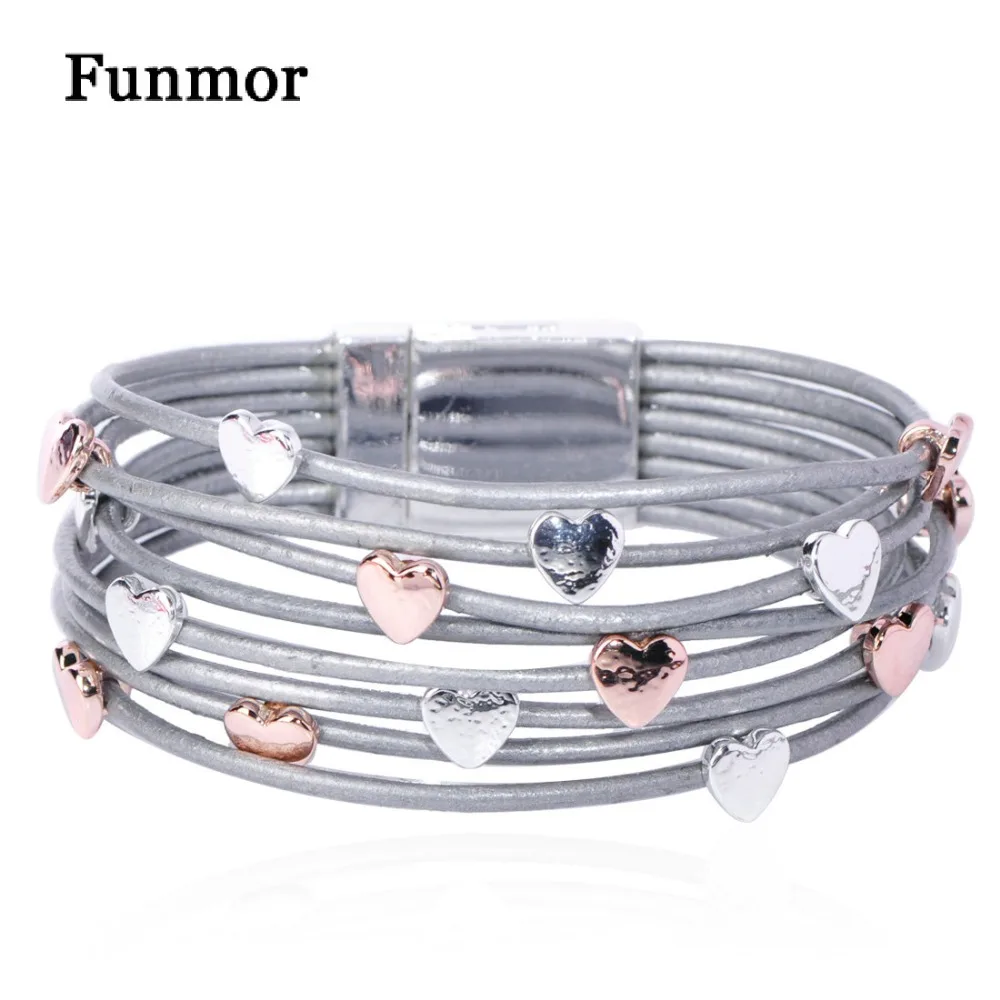 FUNMOR Real Leather Multi-layer Bracelets For Women Men Rose Gold Color Handmade Heart Shape Magnet Bracelet Hand Jewelry Gift
FUNMOR Real Leather Multi-layer Bracelets For Women Men Rose Gold Color Handmade Heart Shape Magnet Bracelet Hand Jewelry Gift