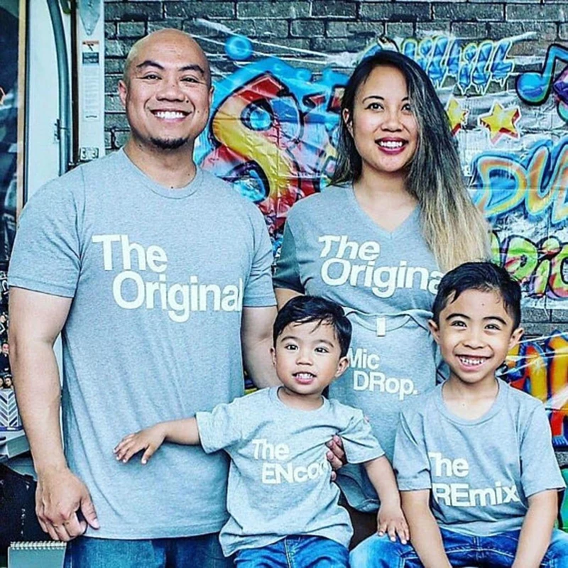 Новинка 2019 модные Семейные комплекты оригинальные футболки Remix с буквенным
