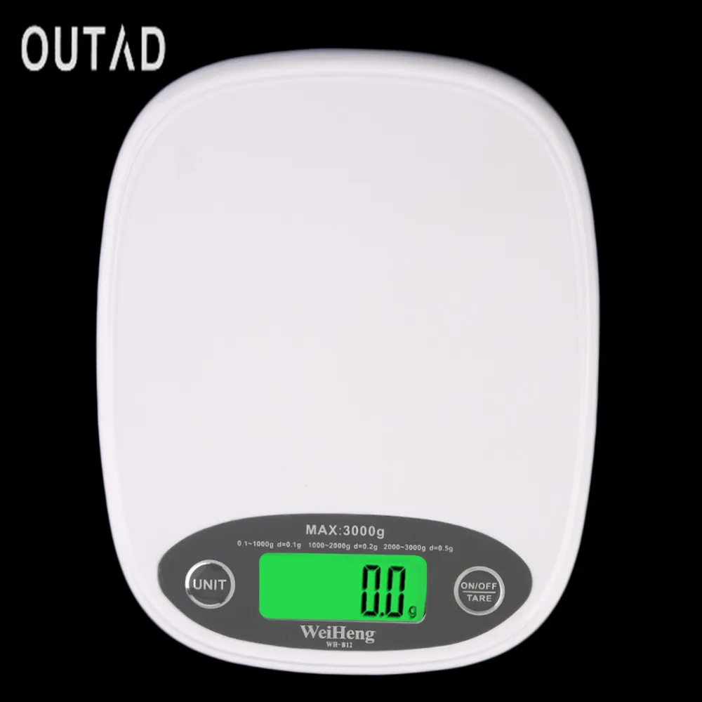 Фото Белый тонкий ЖК электронный кухонный 3 кг/0 5 цифровые весы пищевая диета