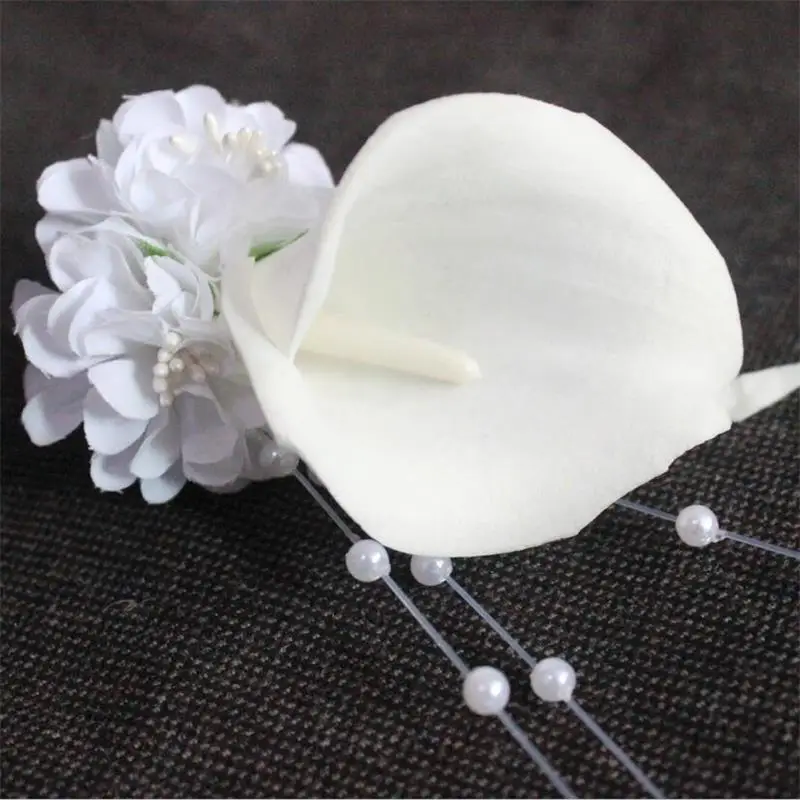 Бутоньерка для Жених Калла белая бутоньерка с цветами лилии и жемчугом Свадебные