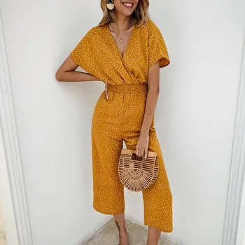 Fashion Women 2019 Elegant V Neck Short Sleeve Slim Waist Rompers Beach Party Yellow Overalls Summer Polka Dot Print Jumpsuit
Fashion Women 2019 Elegant V Neck Short Sleeve Slim Waist Rompers Beach Party Yellow Overalls Summer Polka Dot Print Jumpsuit